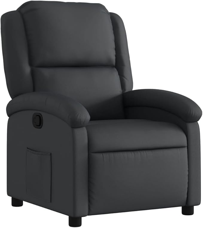 vidaXL Recliner Chair - Black Real Leather Manual Reclining Function Comfortable Seating with Solid Wood and Metal Frame for Office or Living Room