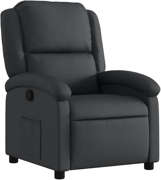 vidaXL Recliner Chair - Black Real Leather Manual Reclining Function Comfortable Seating with Solid Wood and Metal Frame for Office or Living Room