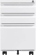 3 Drawer White File Cabinet with Lock Under Desk Storage Filing Cabinets with Wheels Small Rolling Metal Office Cabinet for Home Office Legal Letter and A4 Files