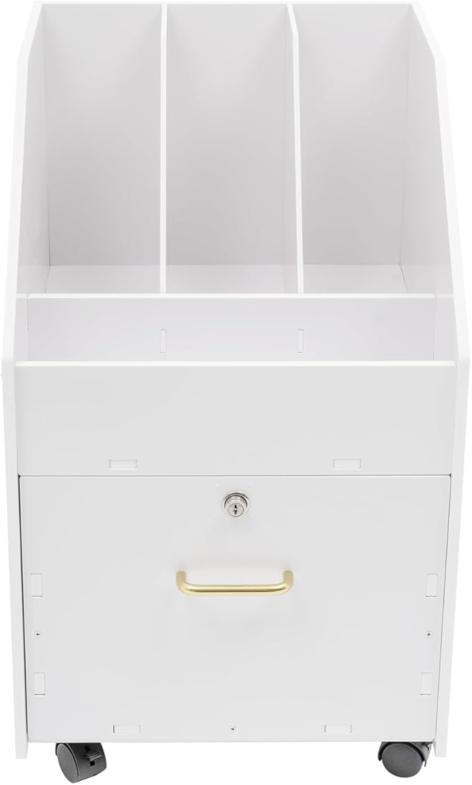 Mobile File Cabinet with Lock Drawer Rolling File Organizer with 3 Open Compartments Under Desk Rolling File Holder for Home Office