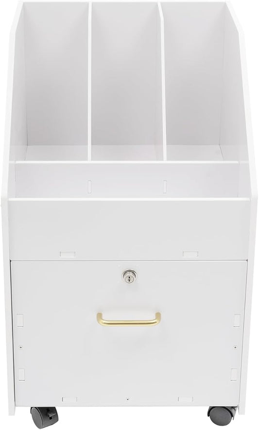 Mobile File Cabinet with Lock Drawer Rolling File Organizer with 3 Open Compartments Under Desk Rolling File Holder for Home Office