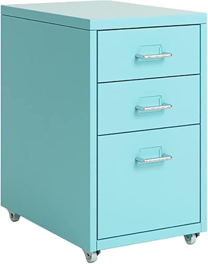 ELEFOCUS Metal Mobile File Cabinet with Wheels - 3-Drawer Filing Cabinet Under Desk for Home/Office(Color:Lake Blue)
