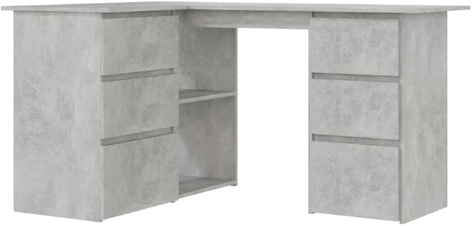 L-Shaped Writing Desk Corner Computer Desk with Drawer and Shelves 57.1in Study Table Workstation for Home Office Multipurpose PC Laptop Table Work Table Office Desk (Concrete Gray)