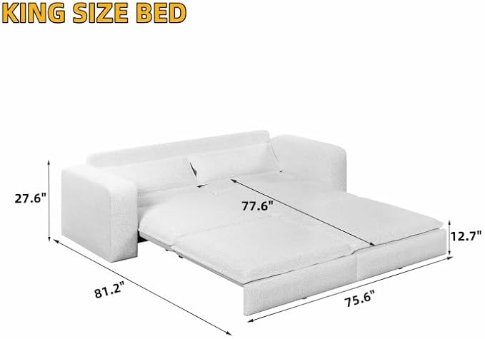 KEIKI 93 King Size Sleeper Sofa Bed 3 in 1 Convertible Sleeper Sofa Pull Out Sofa Bed 3 Seat Teddy Couch with 2 Lumbar Pillows for Living Room Apartment Office Studies Camel