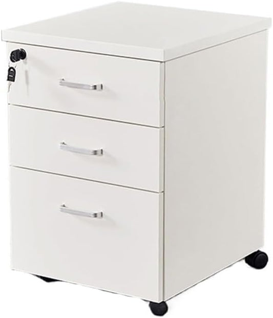 File Cabinets Wooden Floor-to-Ceiling Mobile File Cabinet Simple Modern Storage Short Cabinet with Lock Three Drawers Cabinet File Storage Cabinets(White)