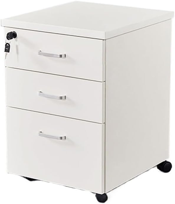 File Cabinet/Printer Stand Wooden Floor-to-Ceiling Mobile File Cabinet Simple Modern Storage Short Cabinet with Lock Three Drawers Cabinet Filing Cabinet for Home Office(White)