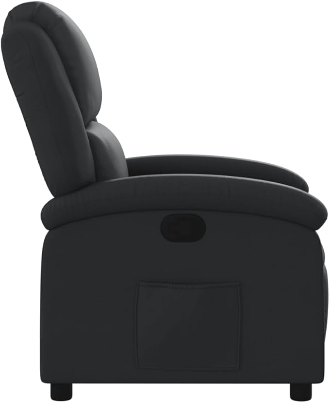 vidaXL Black Real Leather Manual Recliner Chair - Wingback Armchair with Side Pocket Adjustable Footrest/Backrest for Home Theater/Lounge