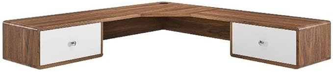 Modway Transmit 55 Wall Mount Corner Wood Office Desk in Walnut/White