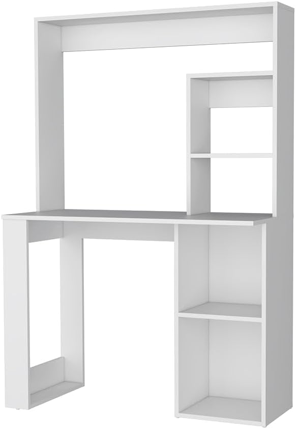 Computer Desk with Hutch and Storage Shelves Functional Desk for Work for Home Office Living Room White