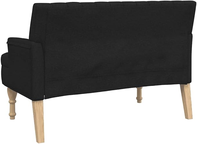 vidaXL 44 W Small Loveseat with Round Pillows Fabric Sofa with Armrests &amp Wooden Feet Modern 2 Seater Couch for Small Spaces Ideal for Living Room &amp Bedroom Black