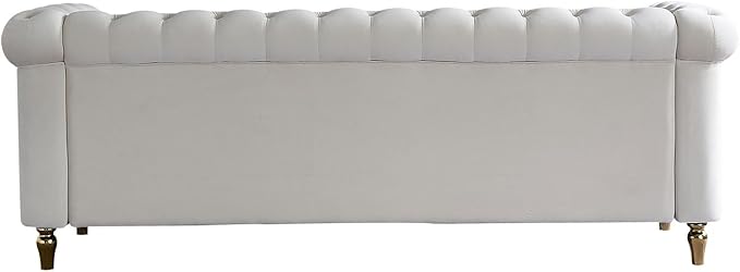 3 Seater Chesterfield Button Tufted Velvet Sofa Wide Upholstered Couch with Rolled Arms Removable Cushions Metal Legs for Living Room Office Apartment (Beige)