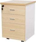 Wooden Office Filing Cabinet with Lock Three-Layer Drawer Movable Home Storage Cabinet Study Cabinet File Cabinet (Grey)