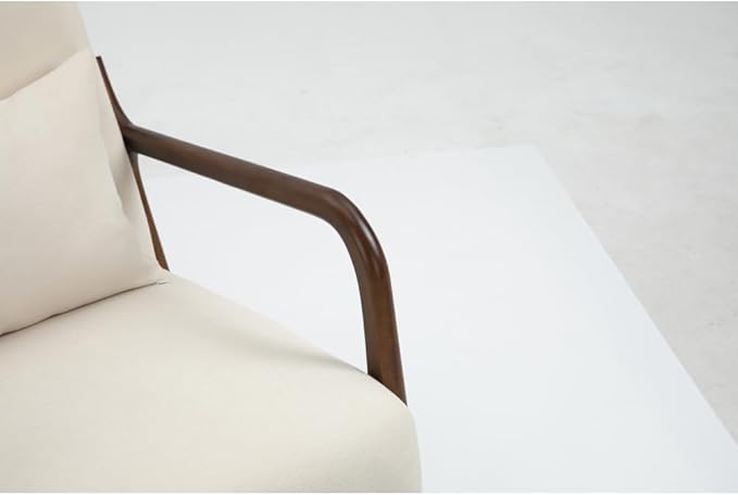 Mid Century Modern Accent Chair with Wood Frame Upholstered Living Room Chairs with Waist Cushion Reading Armchair for Bedroom Sunroom (White + Velvet + Cotton-1)