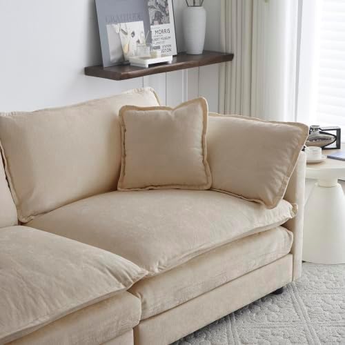 Aoowow Modular Sectional Sofa Modern Convertible L Shaped Couch147.2 Inch Deep 4-Seater Sofas Set Comfy Chenille Cloud Sofas and Couches with Movable Ottoman for Living Room Apartment（Light Coffee）