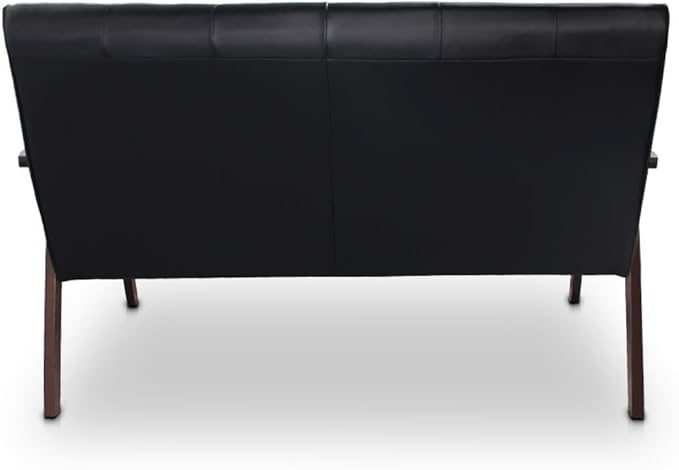 AODAILIHB Black Mid Century Modern Leather Loveseat Sofa Small Office Couch Love Seat with Wood Frame Booth Seating 2 Person Leather Love Seat Couch for Waiting Room