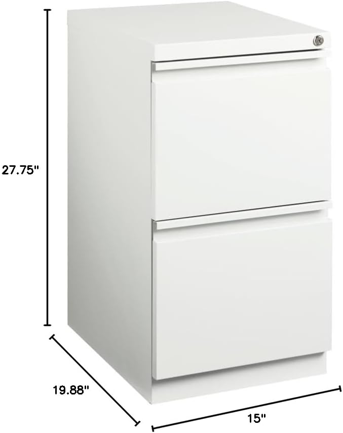 BOWERY HILL 2 Drawers 27.75 Vertical White Metal Filing Cabinet Lockable Pre-Assembled Movable Letter Size for Home Office