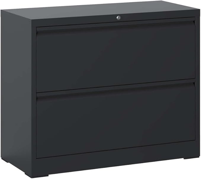Lateral File Cabinet with Lock – Heavy-Duty Metal Filing Cabinet for Home Office Space-Saving Wide Storage for Letter/Legal/A4/F4 Silent Full-Extension Slides Easy-Assembly (Black + Modern-1)