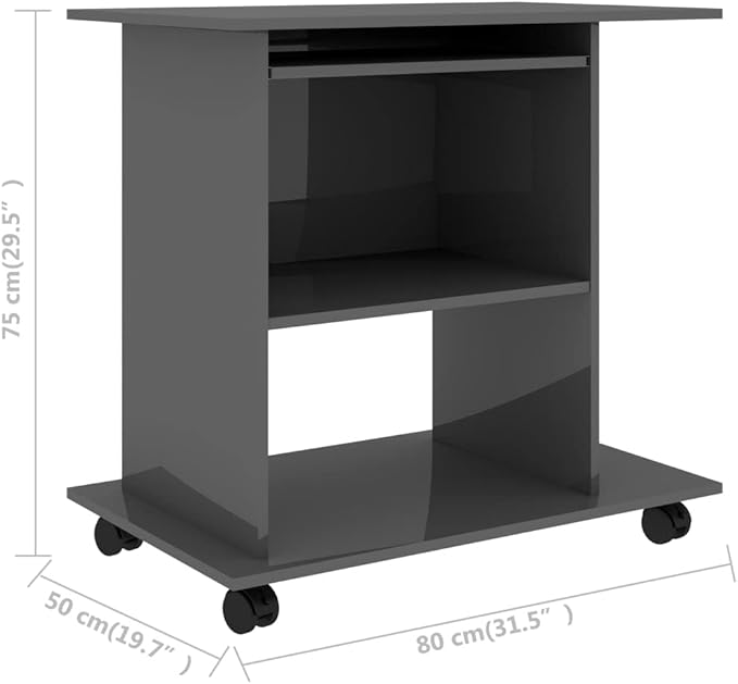 Modern Computer Desk with 4 Castors Home Office Desk Writing Study Table PC Desk Workstation for Bedroom High Gloss Gray 31.5x19.7x29.5 Engineered Wood(K)