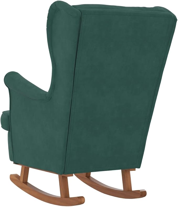 vidaXL Dark Green Velvet Rocking Chair with Solid Rubber Wood Legs - Stylish Design Padded Foam for Comfort Ideal for Living Room or Lounge Area