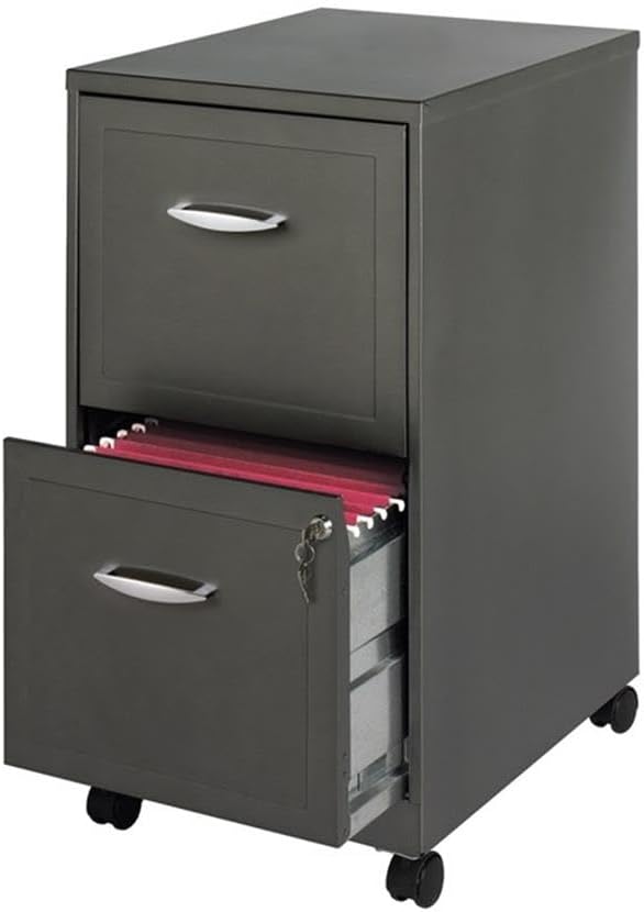Pemberly Row 2-Drawer Mobile Metal Filing Cabinet Gray Finish 26.7 H X 14.25 W X 18 D Lockable Letter-Size Storage Smooth Glide Suspension Easy Roll Casters for Home or Office Use
