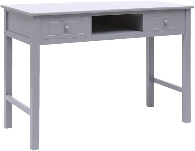 Wooden Writing Desk Modern Simple Home Office Computer Laptop Writing Desk with 2 Drawers and 1 Open Compartment Gray 43.3x17.7x29.9 Wood-86