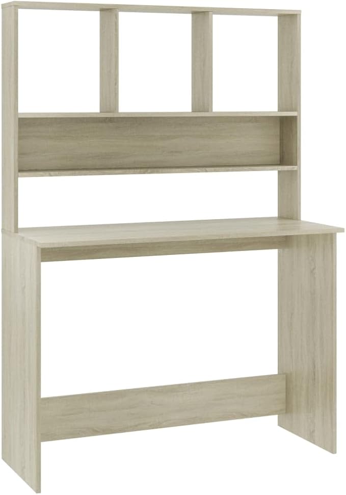Modern Writing Computer Desk with Shelves and Upper Cabinet Home Office Desk Writing Study Table PC Desk Workstation for Bedroom Sonoma Oak 43.3x17.7x61.8 Engineered Wood(B)