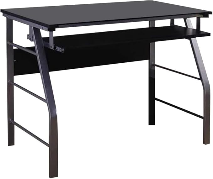 KB Designs - Silver Metal/Black Glass Home Office Computer Desk