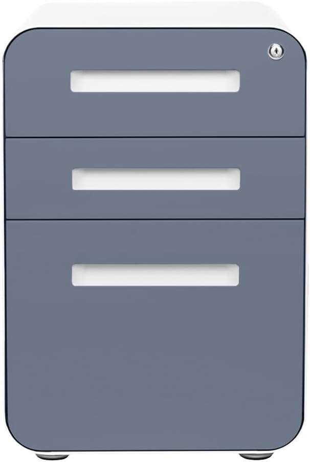 Laura Davidson Furniture Stockpile 3 Drawer File Cabinet with Lock - Under Office Desk Metal Filing Cabinet Legal/Letter File Folders Wheels and Stationary Feet Pre-Assembled Coastal Blue
