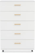 Vertical File Cabinet 5 Drawer Mobile File Cabinet Under Desk Wooden Filing Cabinet Storage Organization Filing Cabinet with Wheels for Home Office (Z-White)