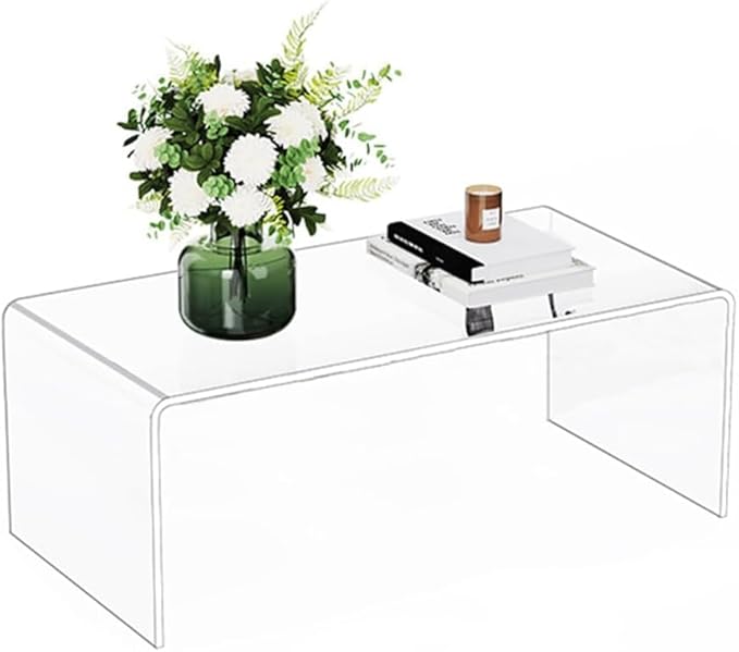 Acrylic Thick Coffee Table for Living Room. 34 Modern Minimalist Rectangular and Clear End Table.Easy to Clean and Safe Rounded Edges (16.9 D x 34.6 W x 14.6 H)