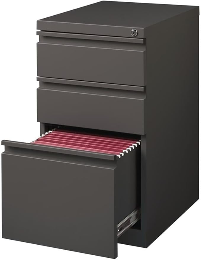 BOWERY HILL 3-Drawer Mobile Metal Filing Cabinet 20 Depth Espresso Finish Durable Commercial Grade with Full Extension Drawers Locking Storage for Office Fits Letter-Size Files