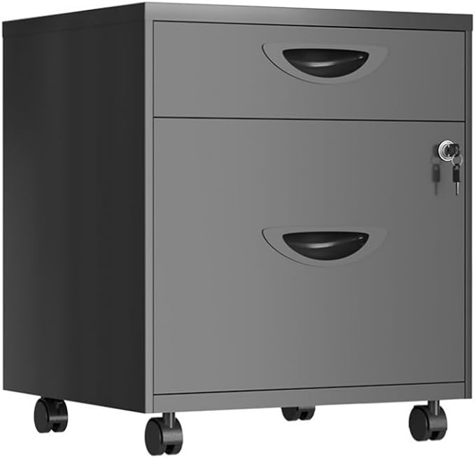 Mobile Metal File Cabinet Vertical Rolling File Cabinet with Lockable Wheels Movable Locking Cabinet Low Storage Cabinet with 2 Drawers for Office