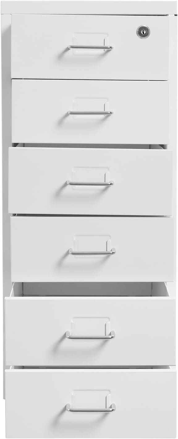 6 Tiers File Cabinet with Lock Steel Office Filing Cabinets Vertical File Storage Cabinet with Wheels Filing Organization Storage Cabinets for Home Office Storing Files Letter Stamps