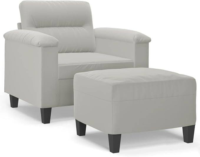 Modern Sofa Chair with Footstool Accent Chair with Ottoman Sofa Chairs Reading Chair for Living RoomChair for Bedroom Light Gray 23.6 Microfiber Fabric -22