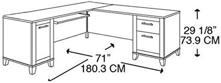 BOWERY HILL 71 L-Shaped Computer Desk Maple Cross Finish Wood Construction Double Pedestal Base Keyboard Tray File Drawer CPU Stand Flexible Configuration Rustic Home Office Desk