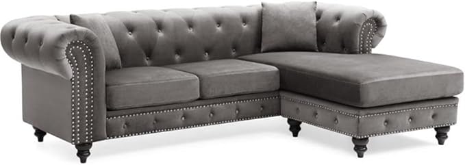 Glory Furniture Nola Velvet Sofa Chaise in Dark Gray