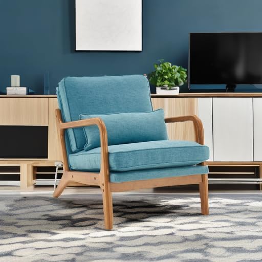 Lestar Single Lounge Chair Modern Accent Sofa Chairs Linen Upholstered Seat with Back Cushion and Pillow for Living Room (Teal)