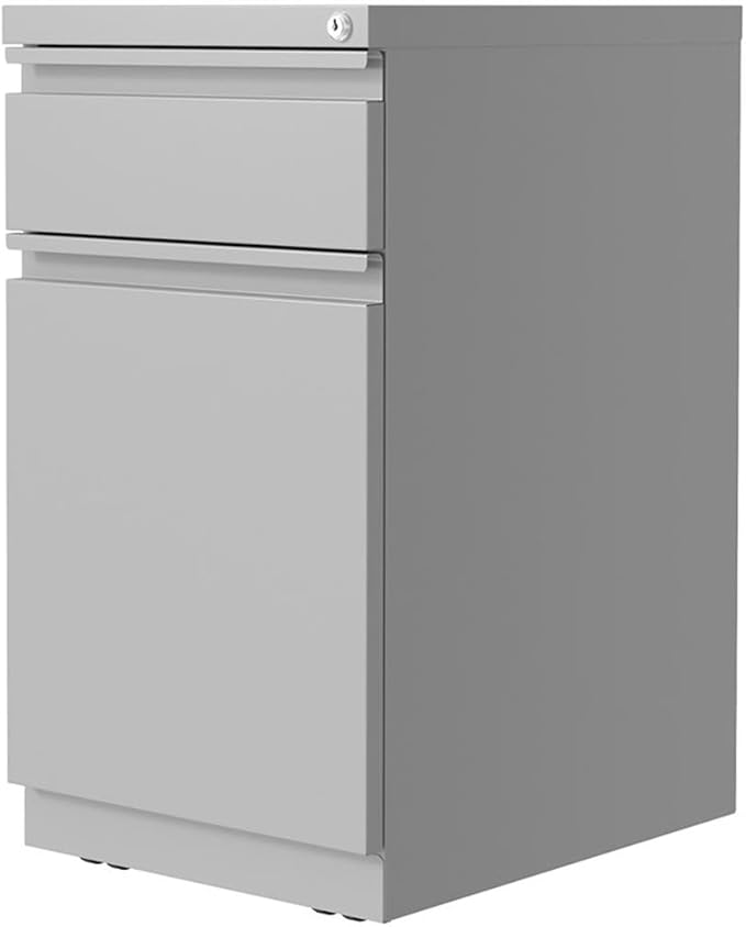BOWERY HILL Mobile Pedestal File Cabinet 20 D 2-Drawer Steel Construction Arctic Silver Finish Hidden Casters Backpack Drawer for Office or Home Workspace Storage