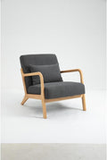 Mid Century Modern Accent Chair with Wood Frame Upholstered Living Room Chairs with Waist Cushion Reading Armchair for Bedroom Sunroom (Grey + Velvet + Cotton)