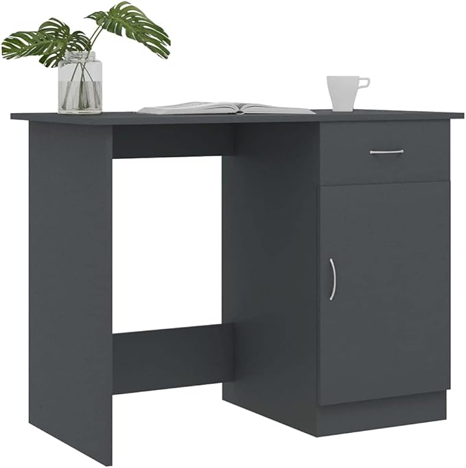 Gray Compact Computer Desk 39.4x19.7x29.9 Engineered Wood Writing Study Table with Drawer &amp Door for Small Spaces Home Office Bedroom