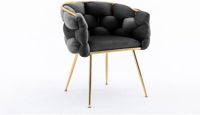 Luxury Modern Simple Leisure Velvet Single Sofa Chair Bedroom Lazy Person Household Dresser Stool Manicure Table Back Chair (Black + Velvet)