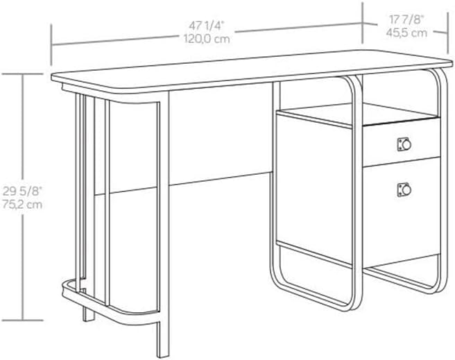 Pemberly Row Contemporary Engineered Wood and Metal Desk 47 in Wide Etched Oak Finish Powder-Coated Metal Frame Spacious Workspace Storage Drawers Home Office Computer Desk