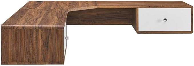 Modway Transmit 55 Wall Mount Corner Wood Office Desk in Walnut/White