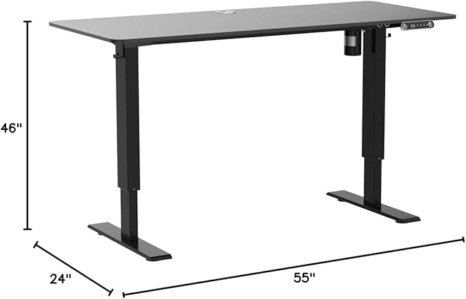 farexon Electric Standing Desk Adjustable Height 55 x 24 Inch Stand up Desk with Large Mouse Pad Rolling Wheels &amp Foot Pad27''-46'' Lifting Range Home Office Computer Desk(Black)