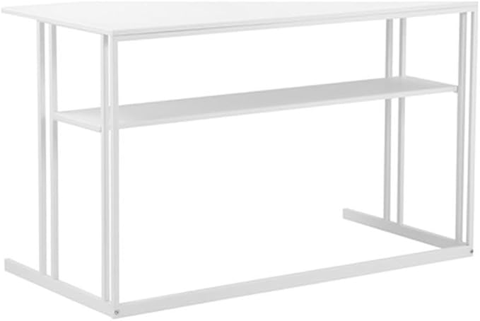 Pemberly Row Modern Minimalist Metal Desk 47 in x 29.5 in White Finish Contemporary Design Lower Shelf Storage Home Office or Study Desk