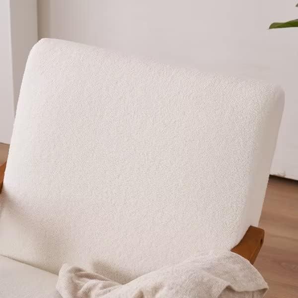 JINS&ampVICO Modern Accent Chair Teddy Velvet Armchair Upholstered Mid Century Lounge Chair with Removable Padded Cushion and Wood Frame Comfy Reading Chair for Living Room/Bedroom Creamy-White
