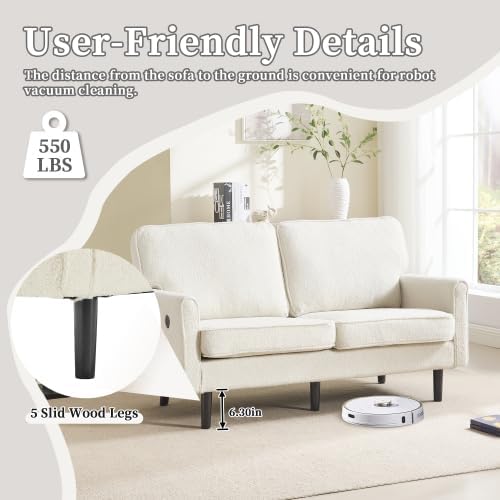 56 W Loveseat Modern 2 Seater Sofa with USB Charging &amp Storage Pocket Small Couch for Living Room Apartment Dorm Office (Beige)