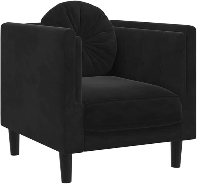 vidaXL Black Velvet Armchair - Upholstered Living Room/Lounge Chair with Cushion Solid Wood Legs Modern Design Comfortable Padded Seating