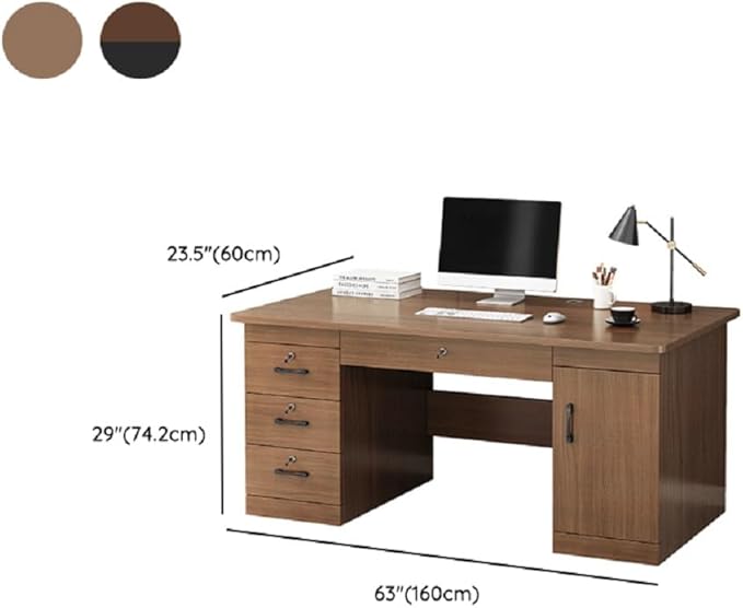 LITFAD Wood Finish Office Computer Desk with 4 Locking Drawer Cord Management Modern Executive Desk Simple Writing Desk for Home Office （Without Chairs） 63 L x 23.5 W x 29 H Dark Walnut B