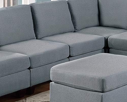 NewCosmos Living Room Furniture Armless Chair Grey Linen Like Fabric 1pc Cushion Armless Chair Wooden Legs